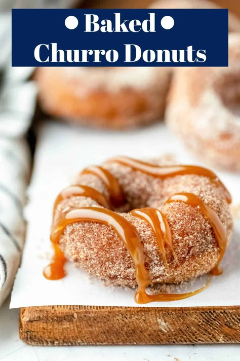 Baked Churro Donuts - I Heart Eating Donut Pan Recipe, Churro Donuts, Doughnut Recipe Easy, Baked Donut, Homemade Donuts Recipe, Baked Donut Recipes, Baked Doughnuts, Donut Recipe, Donuts Recipe