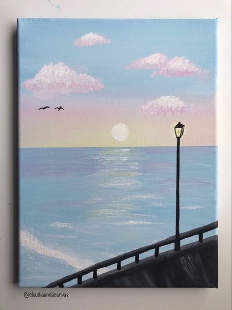 Painting Ideas Easy Simple Sunset, Painting Ideas On Canvas Simple Easy Sunset, Sunset Drawing Watercolor, Cute Summer Painting Ideas, Thank You Painting, Pastel Painting Ideas Acrylics, Painting Ideas On Canvas Sky, Blue Sky Painting Easy, Painting Ideas On Canvas Scenery