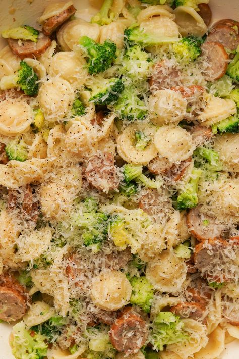 This Broccoli Sausage Pasta is one of my favorite weeknight dinners. Easily mix protein, veggies and pasta into a delicious dish that adults and kids will love. Chicken Sausage Broccoli Pasta, Ground Sausage And Broccoli Recipes, Sausage Broccoli Recipes, Pasta Dishes With Sausage, Pasta Broccoli Recipes, Sausage Veggie Pasta, Smoked Sausage Broccoli, Broccoli Sausage Pasta, Sausage And Pasta Recipes