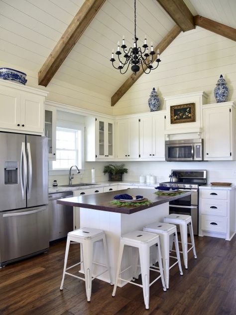 Our Town Plans Kitchen Plans Layout, Farmhouse Cottage Plans, Vaulted Ceiling Kitchen, Small Farmhouse, Kitchen Ceiling, New Kitchen Cabinets, Cottage Plan, Our Town, Kitchen Plans