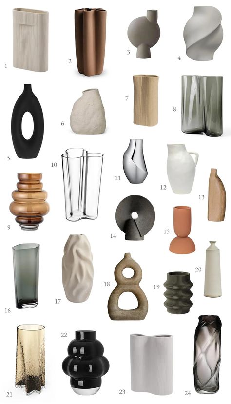 Decor Objects Accessories, Interesting Vase Shapes, Vase Ideas Decorative, Vase Packaging, Sculptural Decor, Vases Decor Living Room, Vase Inspiration, Sculptural Vases, Modern Objects