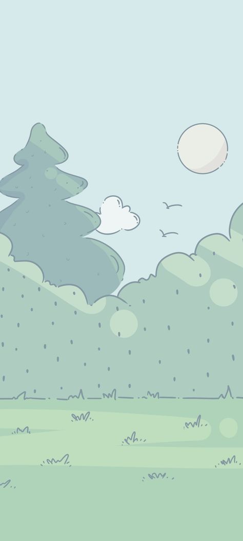 Simple Forest Background Drawing, Kawaii Wallpaper Pastel Green, Simple Kawaii Wallpaper, Green Kawaii Wallpaper, Cute Forest Wallpaper, Mieseyo Soft, Simple Homescreen Wallpaper, Green Ipad Wallpaper, Ipad Homescreen Wallpaper