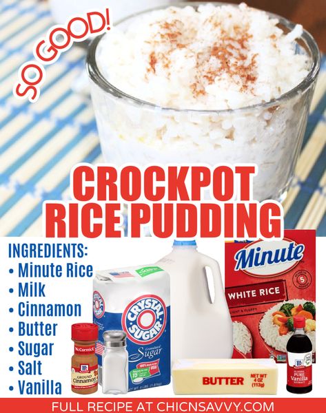 Crockpot Rice Pudding with Ingredient Photos Instant Rice Pudding Easy, Rice Pudding Recipe Instant Rice, Home Made Rice Pudding, Cooked Rice Pudding Recipe, Rice Pudding Instant Rice, Crockpot Rice Pudding Easy, Rice Pudding Recipe Easy Crock Pot, Amish Rice Pudding Recipe, Cooking Rice In Crock Pot