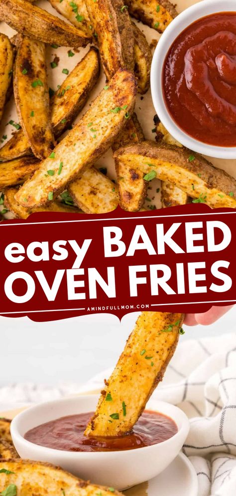 These Baked Oven Fries are a simple, fast, and affordable side dish that everyone loves. They come together quickly with just a handful of ingredients, to deliver homemade fries that are crispy on the outside, fluffy and tender on the inside, low in fat, and perfectly seasoned. Homemade Oven Fries Potato Wedges, Fries Made From Potatoes, Best Baked Fries, Oven Roasted Steak Fries, How To Make Fries From Potatoes In Oven, Best French Fries Homemade Oven Baked, Oven Baked Potato Fries, Homemade Oven Baked Fries, Healthy Homemade French Fries