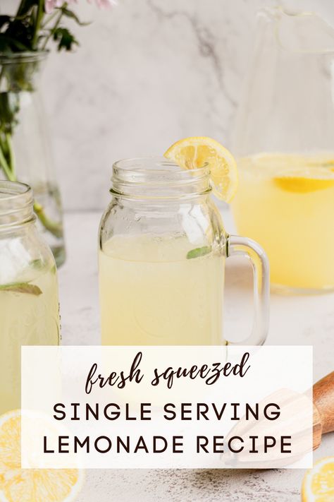 Everyone loves fresh squeezed lemonade. This easy single serving lemonade recipe is super quick and easy. #summerdrinks #lemonrecipes #oneglass #singleserving #drinksrecipes #summerrecipes One Cup Lemonade Recipe, One Glass Lemonade Recipe, Lemonade Recipe Using Bottled Lemon Juice, Small Batch Lemonade, Hand Squeezed Lemonade, Single Serve Lemonade Recipe, Single Serve Lemonade, Lemonade Recipe For One, Gallon Lemonade Recipe