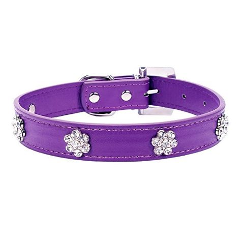 Aolove Fashion Rhinestones Diamante Flower Adjustable Pu Leather Pet Collars for Cats Puppy Small Dogs (Large, Purple) Small Dogs, Purple Dog Collar, Puppy Supplies, Small Puppies, Popular Dog, For Cats, Pet Collars, Dog Collar, Cats And Kittens