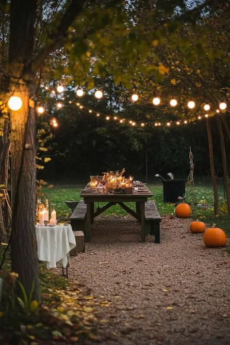 Add a personalized touch to your event with unique fall garden party decor. From fall event decor to outdoor wedding decorations, make your celebration stand out. #UniqueDecor #FallGardenParty #EventInspiration Hosting An Outdoor Fall Party, Garden Fall Decorations, Fall Themed Get Together, Outdoor November Birthday Party, Outdoor Fall Party Decor Ideas, Outdoor Fall Birthday Party Ideas, Earthy Birthday Party Decor, Fall Party Decorations Outdoor, Fall Garden Party Wedding