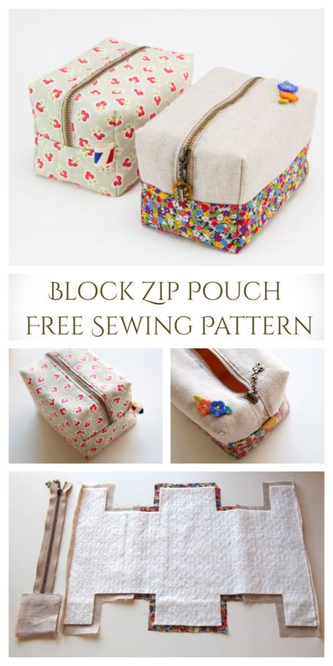 DIY Block Zip Pouch Sew Pattern Tutorial Sew Ins, Tips Menjahit, Desain Tote Bag, Diy Sy, Projek Menjahit, Ornaments Homemade, Pouch Sewing, Diy Bags Patterns, Crocheted Items