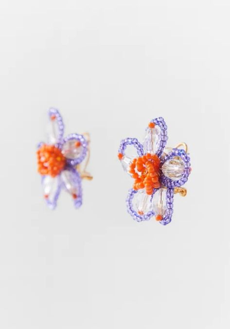 Summer Flower-shaped Beaded Jewelry, Handmade Flower-shaped Beaded Earrings For Party, Unique Flower-shaped Beaded Earrings, Colorful Beaded Flower-shaped Earrings, Multicolor Flower-shaped Beaded Earrings With Flower Charm, Seed Bead Crafts, Princess Jewelry, Bracelets Handmade Diy, Bead Sewing