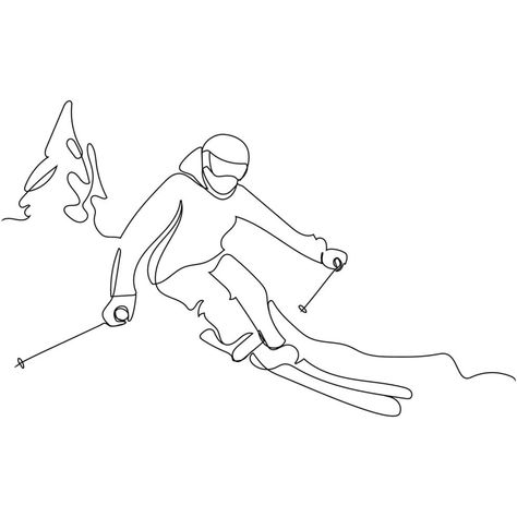 Skiing Tattoo, Ski Drawing, Gear Drawing, Helmet Drawing, Ski Pictures, Freestyle Skiing, Ski Art, Sport Quotes Motivational, Single Line Drawing