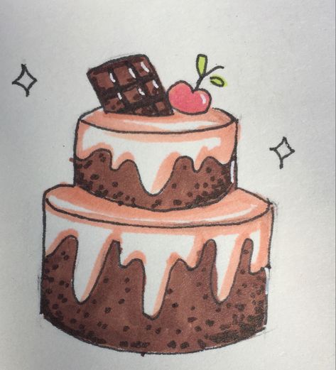 Cake Sketch Drawings, Drawing Of Cake, Realistic Food Drawings, Chocolate Cake Drawing, Pastries Drawing, Cake Draw, Cake Drawings, Cake Sketch, Rodjendanske Torte