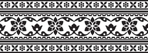 Vector seamless monochrome black Indian national ornament. Ethnic endless plant border. Flowers frame. Poppies and leaves Seamless Border Design, Plant Border, Border Flowers, Flowers Frame, Black Indians, Design Sketchbook, Fashion Design Sketchbook, Textile Pattern Design, Textile Pattern