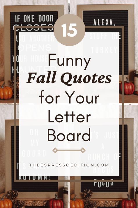 Raise your hand if you enjoy creating a seasonal letterboard! Here are 15 funny fall quotes to use this year. | letterboard | letterboard quotes | letterboard quotes funny | letterboard ideas | letterboard halloween | letterboard thanksgiving | fall letterboard quotes | short fall letterboard quotes | fall letterboard quotes pumpkin | #fallletterboardquotes #funnyletterboardquotes #letterboardideas Funny Holiday Letter Board Ideas, Letterboard Quotes Short, Funny Board Sayings, Letterboard Thanksgiving, Letterboard Halloween, Letterboard Quotes Funny, Fall Letterboard Quotes, Funny Letterboard, Halloween Letterboard