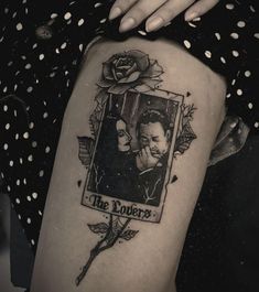 Tattoos For Horror Lovers, Adam’s Family Tattoo, Horror Movie Tattoos For Women, Vampire Tattoo For Women, Outcast Tattoo, Morticia And Gomez Addams Tattoo, Creepy Tattoos For Women, Adams Family Tattoo, Gothic Tattoos For Women