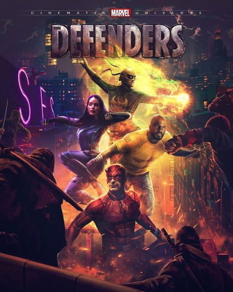 The Defenders - Marvel comics heroes Jessica Jones, Luke Cage, Daredevil, and Iron Fist. Jessica Jones Comic, The Defenders Marvel, Defenders Comics, Jessica Jones Marvel, Defenders Marvel, Marvel Movie Posters, Comics Logo, Marvel Netflix, The Defenders