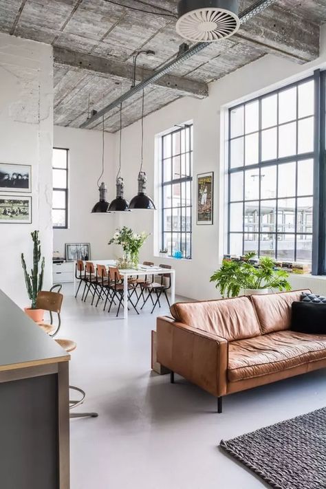 7 Industrial Living Room Ideas That Will Stop You in Your Tracks Cabin Room Design, Interior Design Loft Style, Modern Industrial Living Room, Dining Room Industrial, House Interior Design Styles, Loft Interior Design, Industrial Livingroom, Loft Interiors, Industrial Interior Design