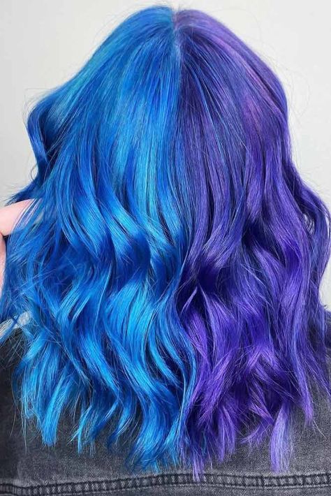 Colourful Hair, Blue Hair Color, Split Dye, Blue Ombre Hair, Split Dyed Hair, Dark Blue Hair, Teal Ombre, Teal Hair, School Hair