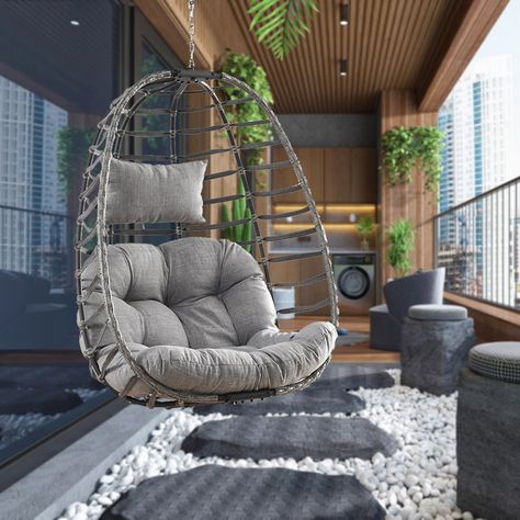 Small Balcony Furniture, Small Patio Decor, Small Barndominium, Small Bedroom Furniture, Door Glass Design, Balcony Furniture, Brown Bedroom, Hammock Chair, Barndominium Ideas