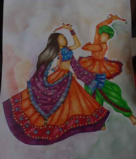 Gujarat Traditional Dress Illustration, Gujarat Theme Decoration, Garba Drawing Sketch, Gujarat Illustration Art, Gujarat Culture Drawing, Gujarat Traditional Dress, Garvi Gujarat Drawing, Gujarat Drawing, Gujarat Illustration