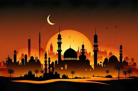 Aladdin Background Arabian Nights, Arabian Nights Background, Arabian Nights Illustration, Aesthetic Backgrounds Horizontal, Castle Drawings, Arabian Nights Book, Arabian Aesthetic, Mosque Background, Town Scenery