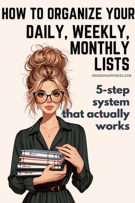 160 list ideas to get you organized and feel like you got your life together. Also, detailed 5-step system on how to manage those lists. How To Organize, Organize Your Life, Track, Books