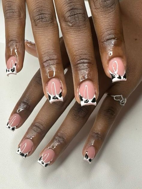 Claire's Nails, Nails French Tips, Nail Art French, Cow Prints, Square French, Country Nails, Cow Nails, Duck Nails, French Manicure Nails