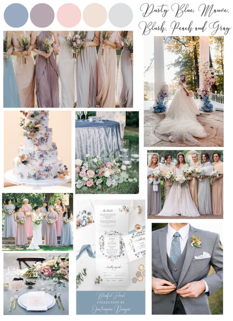 Explore this gorgeous new Wedding color palette with dusty blue, mauve, blush, peach and gray hues. Blog post full of ideas and inspiration for your big day! #dustyblue,mauve,blush,weddingcolorpalette, #dustyblueandmauveweddingcolorpalette, #mauveweddingcolorpalette, #pastelsweddingcolorpalette, #weddingcolorpalettes2021, #dustyblueandmauveweddinginspiration, #dustyblueandmauveweddingdecor Dusty Blue Lavender And Blush Wedding, Lilac Blush And Blue Wedding, Light Mauve Wedding Colors, Dusk Color Palette Wedding, Wedding Motiff 2023, Mauve Dusty Blue Wedding, Dusty Blue Blush And Gold Wedding, Dusty Blue Mauve And Blush Wedding, Dusty Lavender Wedding Color Schemes