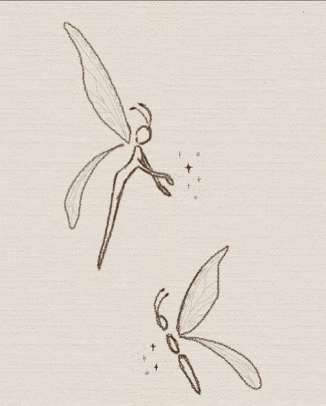 Mini Fairy Drawing, Fairy Stick And Poke Tattoo, Stick And Poke Fairy, Color Tiny Tattoo, Stick And Poke Fairy Tattoo, Mom And Daughter Fairy Tattoo, Firefly Tattoo Fine Line, Thumbelina Tattoo Ideas, Witchy Simple Tattoo