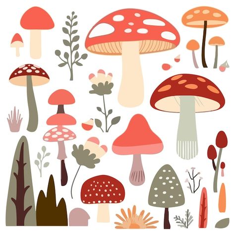 Woodland Mushroom Illustration, Mushroom Drawing Pattern, Mushroom Clipart Cute, Simple Mushroom Illustration, Cute Mushroom Design, Mushroom Vector Illustrations, Mushroom Illustration Art, Cute Mushroom Illustration, Cute Mushrooms Drawing