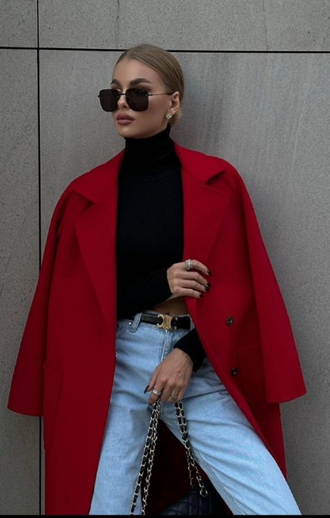 Red Coat Outfit Hijab, Red Wool Jacket Outfit, Red Blazer Outfit Winter, Red Overcoat Outfit, Red Peacoat Outfit, Red Trench Coat Outfit, Red Coat Outfit, Ootd Red, Red Long Coat