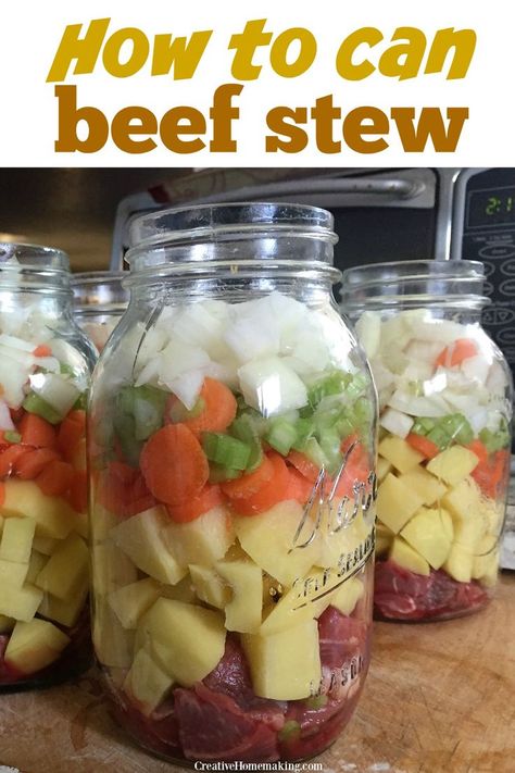 Beef Stew Canning Recipe, Pressure Canning Beef, Can Beef Stew, Canning Recipes For Beginners, Canning Beef Stew, Canning Beef, Delicious Beef Stew, Canning Soup Recipes, Tasty Beef Stew