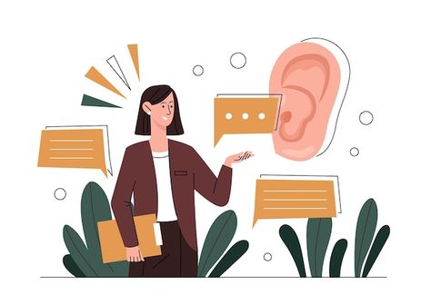 Communication Skills Aesthetic, Active Listening Illustration, Listening Pictures, Listening Aesthetic, Listening Illustration, Thinking Cartoon, Talk Illustration, Active Listening Skills, Person Talking