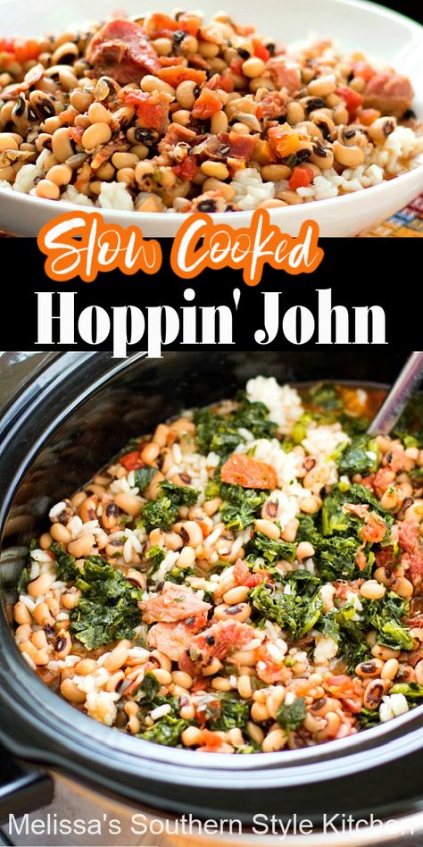 A New Year's Day tradition made in a slow cooker #slowcookedhoppinjohn #hoppinjohn #crockpothoppinjohn #blackeyedpeas #newyearsday #southernfood #southernrecipes #collardgreens #ricerecipes Hoppin John Recipe, Pulled Turkey, Recipe Slow Cooker, Hoppin John, Beans And Rice, Comfort Food Southern, Pea Recipes, Crock Pot Slow Cooker, Crockpot Recipes Slow Cooker