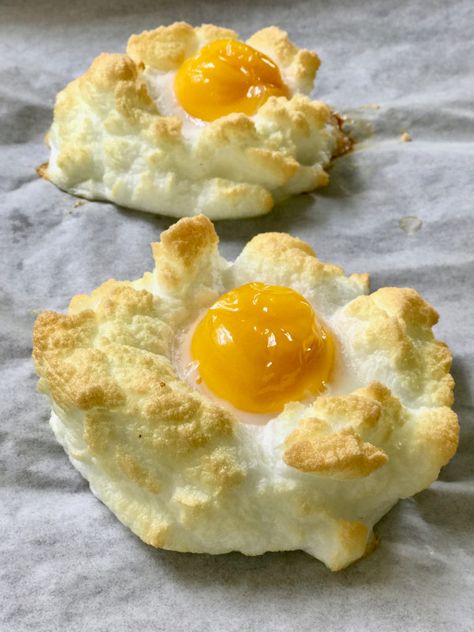 Cloud Eggs Recipes, Tornado Egg Recipe, Cloud Eggs Video, How Do You Make Cloud Bread, Eggs In Clouds, Grits And Eggs, Cloud Eggs, Eggs In Oven, Chocolate Almond Milk