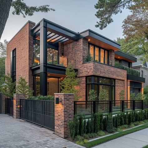 Modern Loft Exterior, Industrial Style House Exterior, Modern Loft House Exterior, Brick Facade Architecture Modern, Industrial House Design Exterior, Industrial House Facade, Brick Building Exterior, Modern Brick Exterior, House Designs Exterior Modern