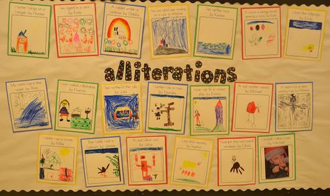 A Place Called Kindergarten: Writing Workshop - Alliterations Kindergarten Writing Workshop, Alliteration Activities, Writers Workshop Kindergarten, Phonological Awareness Activities, Kindergarten Language Arts, Writing Anchor Charts, Poetry For Kids, Classroom Language, Readers Workshop