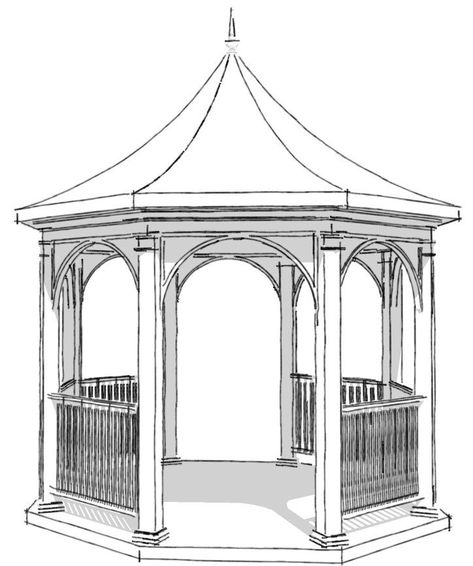 Gazebo Architecture, Structures Drawing, Location Drawing, Outdoor Sketching, Gazebo Art, Gazebo Tattoo, Easy Architecture Model, Gazebo Drawing, Gazebo Design