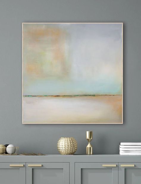 $3,405: 52x52" Dining Room Abstract Art, Console Dining Room, Framing Canvas Art, Tranquil Landscape, Spring Field, Painting Abstract Landscape, Abstract Art Paintings Acrylics, Dining Room Sideboard, Wabi Sabi Wall Art