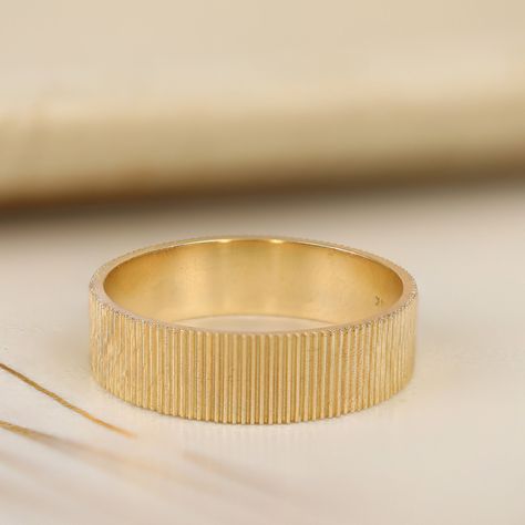 14k Gold Wedding Band, Dainty Wedding Band, Unusual Ring, 14k Solid Gold Band, Unique Brushed Gold, Matte Finish, Anniversary Gift, Bonnie Attention to detail is incredibly important to us at Sarah Elise, which is apparent in this gold band. Grooved edges are around the entire ring and giving it a rich texture. Handmade Solid Gold Width of the band: 5mm Height is 1.1mm Orders with free shipping go out with USPS First Class Mail tracking. We require a signature for orders more than $500. If you n Fun Wedding Bands, Ribbed Wedding Band, Women’s Gold Wedding Band, Modern Wedding Bands For Women, Textured Wedding Band Men, Good Wedding Band, Men’s Wedding Band, Thick Gold Wedding Band, Men Bands