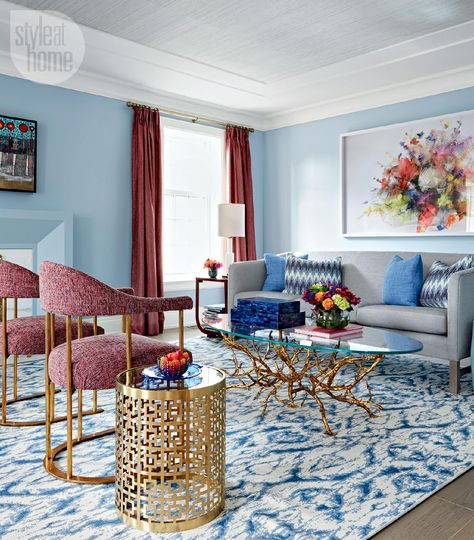 House tour: Happy-glam Georgian home - Style At Home Japandi Living Room Design, Light Blue Living Room, Blue Walls Living Room, Family Room Rug, Japandi Living Room, Light Blue Walls, Salon Suites, Blue Living Room, Blue Rooms