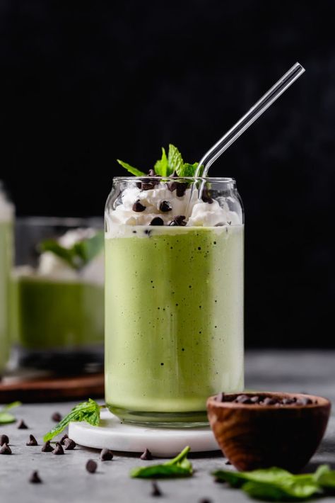 Dairy Free Smoothies Healthy, Shakes Recipes, Healthy Shake, Mint Chocolate Chip Milkshake, Shamrock Shake Recipe, Shake Recipes Healthy, Egg Free Breakfast, Vegan Shakes, Real Food Dietitians