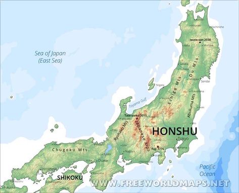 Honshu map Japanese Alps, Geographical Features, Shimane, Physical Map, Tottori, Sea Of Japan, Yamanashi, Yamagata, Aomori