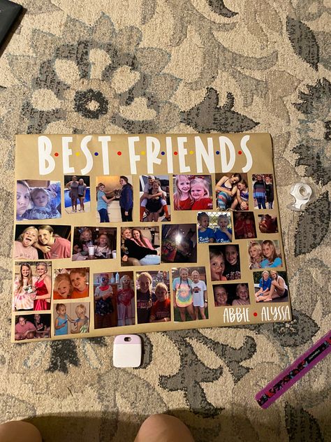 Gift For Bestfriend's Wedding, Home Made Best Friend Gifts, Best Friend Poster Board, Scrapbook Ideas For Bestie Birthday, Best Friend Present Ideas Birthdays, Best Friend Picture Frame Ideas, Bsf Birthday Present, Poster For Best Friend, Birthday Poster Ideas With Pictures