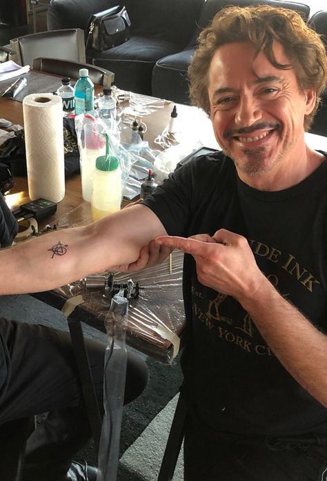 Robert Downey Jr. and Original Avengers tattoo. #avengerstattoo #blackwidow #avengersinfinitywar @eastsideinktattoo #avengerstattoo The Avengers Tattoo, Marvel Hand Tattoo, Tony Stark Tattoo Ideas, I Love You 3000 Tattoo, Tony Stark Tattoo, Iron Man Tattoo Ideas, Marvel Inspired Tattoos, Avengers Tattoo Ideas, Marvel Tattoos Minimalist