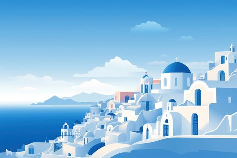 Santorini Illustration, Greece Illustration, Greece Landscape, Greece Santorini, Building Illustration, Santorini Greece, Illustration Vector, Santorini, Greece