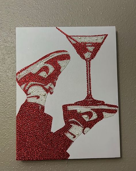 Customer sent me a picture of her completed Red Jordan martini kit.. looks fabulous 🫶 Diamond Art Pictures, Gem Pictures Art, Diy Diamond Painting Pattern, Diamond Pictures Art, Diamond Canvas Art, Gem Painting Ideas, Diamond Painting Canvas, Gem Canvas Art, Diamond Painting Ideas