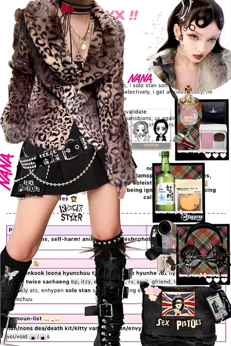 Punk Gyaru Fashion, 90 Rock Fashion, Y2k Russian Core, Nana Outfit Ideas, Y2k Rock Outfits, Nana Fashion Anime, Nana Clothes Aesthetic, Punk Japanese Fashion, Nana Core Aesthetic