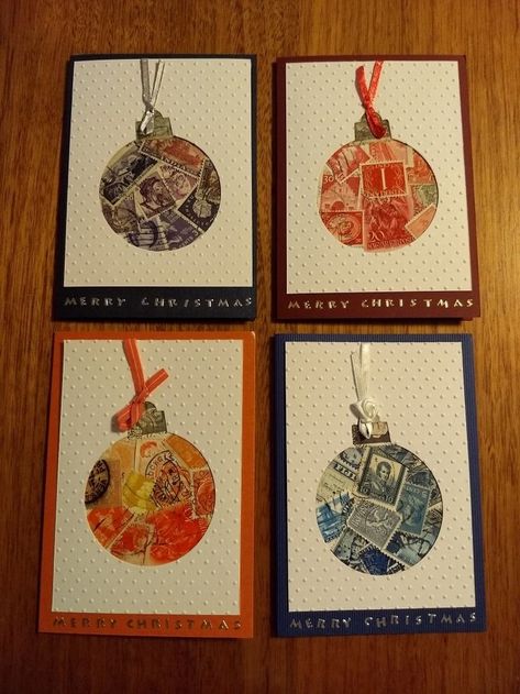 Postage Stamps Diy, Christmas Card Collage, Gel Plates, Playing Card Crafts, Postage Stamps Crafts, Postage Stamps Collage, Christmas Collage, Old Stamps, Collage Art Projects