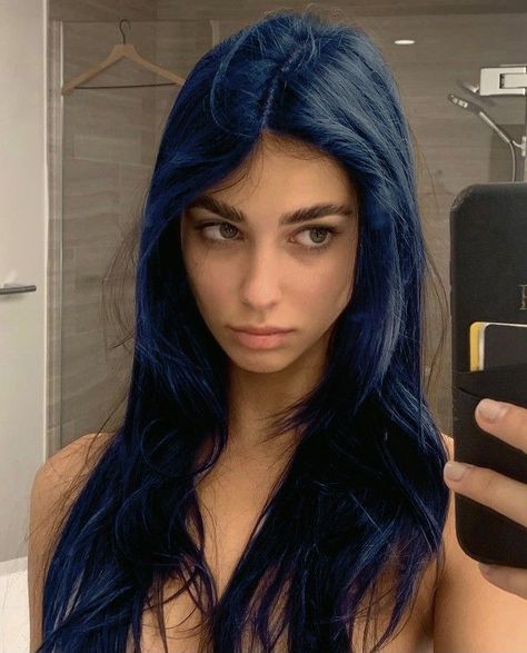 All Pink Hair, Stylist Aesthetic, Darcy Vega Zodiac, Midnight Blue Hair, Indigo Hair, Blue Hair Aesthetic, Academy Aesthetic, Pearl Aesthetic, Blue Black Hair