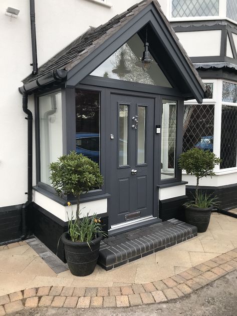 modern front porch extension design uk white house - Google Search Small Front Porch Extension Ideas, Porch Extension Uk, Porch Ideas Entrance Uk, Porch Doors Uk, Modern Porch Ideas Entrance, Bungalow Veranda, Porch Designs Uk, Front Porch Extension, Porch Conservatory